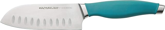 Rachael Ray Cucina Japanese Stainless Steel Knife Kitchen Cutlery Wooden Block Set, 6 Piece, Agave Blue