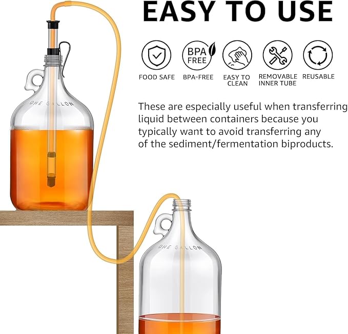 3/8" Auto Siphon 2 Pcs Racking Canes Beer Bottle Siphon Pump Hand Pump Siphon for Gallon Jugs, Wine, Beer, Mead, or Kombucha with 5Ft Food Grade Silicone Hose Fermentation Kit Wine Making Supplies