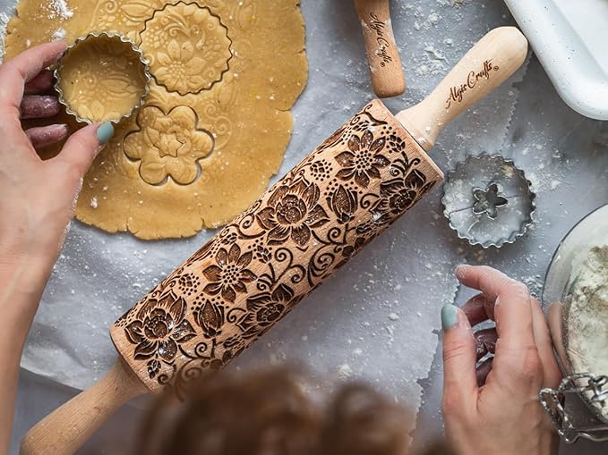 PALM TREE Embossing Rolling Pin with Tropical Pattern. Dough and Clay Roller for Embossed Cookies and Pottery. Cookie and Ceramic Stamp. Backing Gifts for Women by Algis Crafts