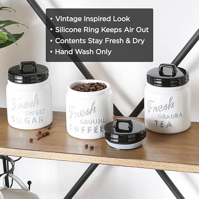 DII Kitchen Accessories Collection Ceramics, Jar Canister Set, Dark Green, 3