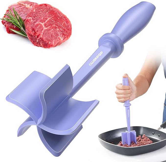 Premium Heat Resistant Masher and Smasher for Hamburger, Ground Turkey and More, Nylon Tool and Meat Fork, Mix Chopper