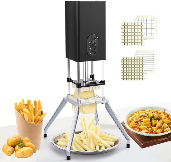 YOTAN Electric French Fry Cutter,Vertical French Fry Cutter with 1/2 & 3/8 Inch Blade,Professional Commercial and Household Automatic Potato Slicer,Electric Vegetable Chopper (Black)