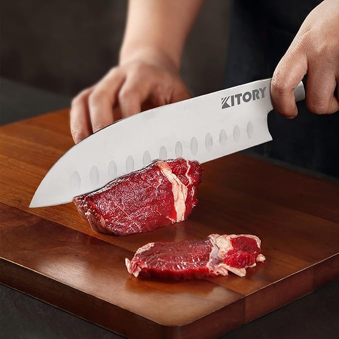 Kitory Santoku Knife 7", Full Tang Pakkawood Handle, Japanese Kitchen Chopping Knife for Vegetables fruit and cheese, Forged German High Carbon Steel, 2024 Gifts-Metadrop Series