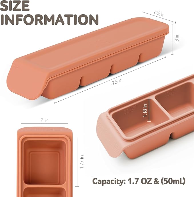 Silicone Freezer Trays with Lid,1.7oz 4 Section 4 Sets-Leak Proof Silicone Freezer molds for Homemade Baby Food Breastmilk, Purees, Vegetables, Baby Food Jars Ice Tray with Lid BPA Free Mix