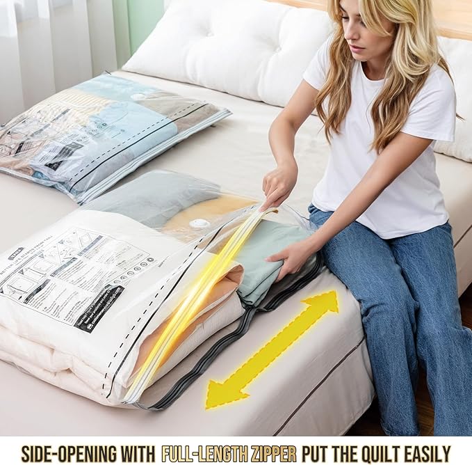TAILI 8 Pack Vacuum Storage Bags, LONG SIDE ZIP (4 Large+4 Jumbo), Multi-Size Vacuum Seal Bags for Clothing, Storage Bulky Beddings, Blankets and Clothes, Space Saver for Closet Organization