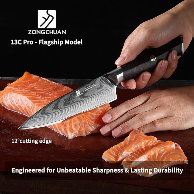 Utility Knife,5.5inch Damascus knife,67-Layer High Carbon Stainless Steel Kitchen Knife,Professiona Sharp Cutting Knives with Ergonomic Red G10 Handle,Gift Box for Home and Kitchen Birthday Gift