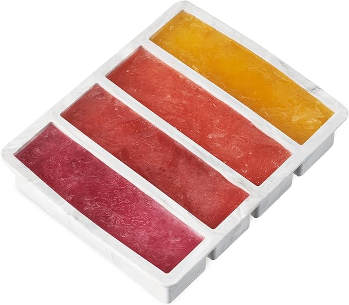 Host Ice Cube Tray, Makes Four 5-Inch Long Cubes, Durable Silicone Trays with Easy Release Design, Perfect for Water Bottles and Highball Glasses, Home Bar Accessories, Set of 1, Marble