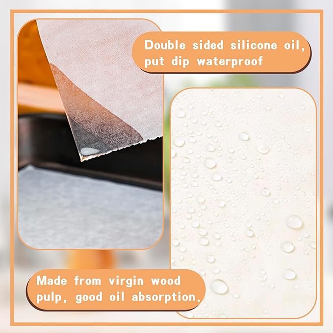 Parchment Paper Sheets 200Pcs, 6 * 8 in Precut Non-Stick Baking Parchment Paper for Oven Liners/Air Fryer/Grilling,White Parchment Sheets for Baking Air Fryer Paper Liners