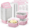 Ruckae 5oz 100 Pcs Square Mini Loaf Pans with Lids-Disposable Foil Dessert Containers,Mini Cake Pans with Lids,Aluminum Dessert Cups for Parties and Weddings (Pink, 5oz)