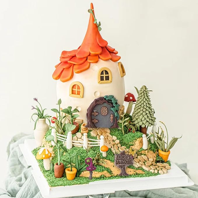 Fairy Tale Wooden Door Fondant Molds Flower Fairy Silicone Mold,for Fairy Tale Theme Party Cake Decoration Chocolate Candy Cookies Marzipan Gum Muffins DIY Resin Polymer Clay Crafts Set of 3