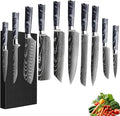 10-Piece Premium Japanese Kitchen Knife Set - Imperial Collection, Laser Damascus Pattern, 440A Stainless Steel Ultra Sharp for Fast Cutting (Black)