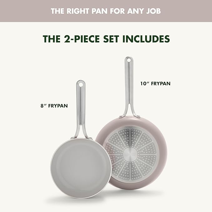GreenPan Nova 8” & 10” 2 Piece Frying Pan Skillet Set, Oprah’s Favorite Things 2024, Induction Suitable PFAS-Free Nontoxic Ceramic Nonstick, Dishwasher & Oven Safe, Quick Even Heating, Clay