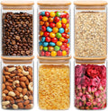 ComSaf 1.2 QT Glass Storage Containers with Lids, Glass Jars with Lids, Clear Food Jar, Square Canister Set of 6, Pantry Organizers and Storage for Cookie Flour Oat Pasta Tea Coffee Bean