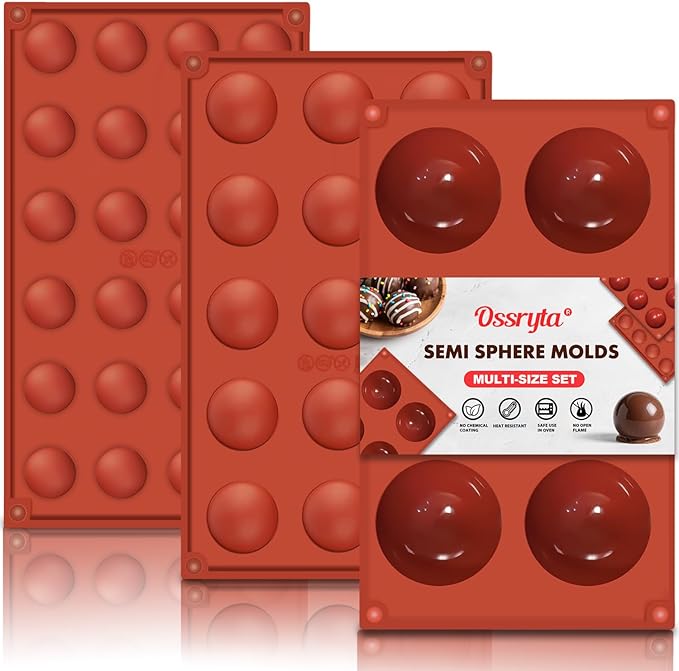 3Pcs Semi-Sphere Silicone Molds - Half Sphere Baking Mold Set for Chocolate Bombs, Dome Cakes, Candy, Jelly & Mousse - Reusable Non-Stick Chocolate Mold (6/15/24-Cavity)
