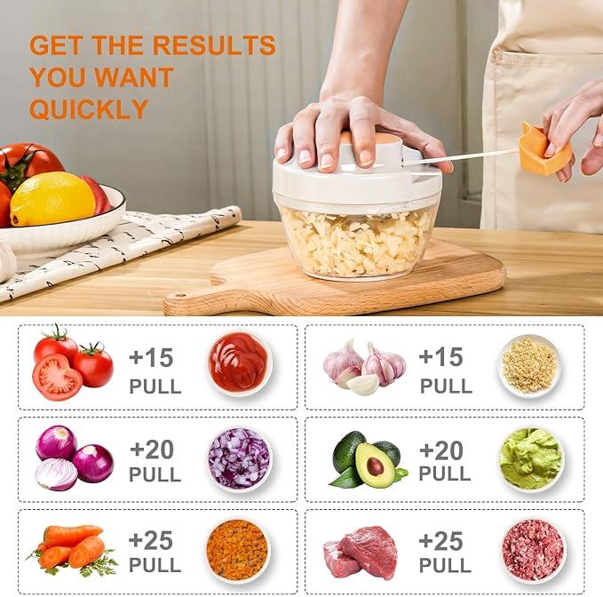 Manual Food Processor Vegetable Chopper, Portable Hand Pull String Garlic Mincer Onion Cutter for Veggies, Ginger, Fruits, Nuts, Herbs, etc.,500ml