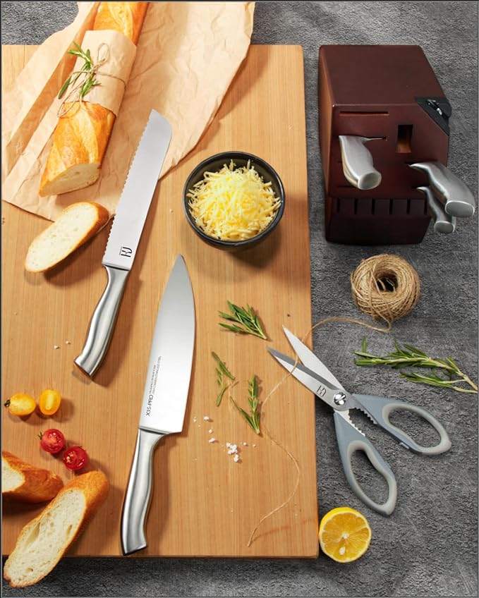 Kitchen Knife Block Set, Enduring Sharpness Premium Knife Set with Block, 14 Pcs Japanese High Carbon Stainless Steel Knives Set for Kitchen, Chef Knife Set with Block and Built in Sharpener