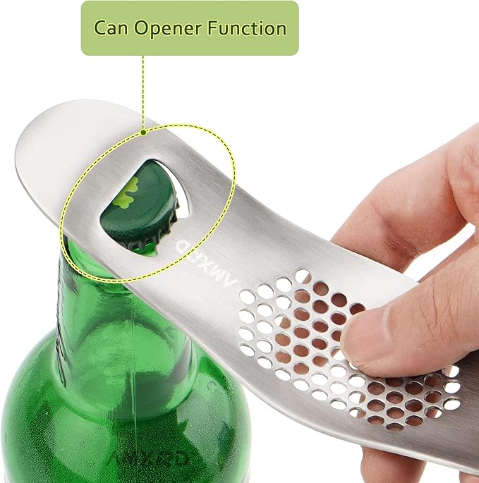 Garlic Press Rocker & Silicone Peeler, Stainless Steel Garlic Mincer, Herb Stripper & Leaf Zipper