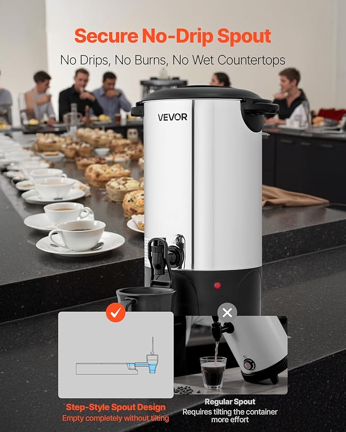 VEVOR Commercial Coffee Urn, 40 Cup 6 L Hot Beverage Dispenser with Dripless Faucet, Quick-Brewing Commercial Coffee Maker, with Stainless Steel Liner, for Catering, Business, Church & Restaurant