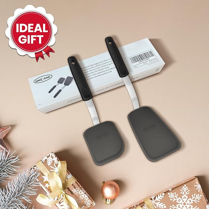 Unicook 2-Piece Small Silicone Spatula Set, Heat-Resistant Kitchen Spatula Turner Set for Nonstick Cookware, Flexible Kitchen Utensils for Flipping Eggs, Pancakes, or Lifting Cookies and Brownies