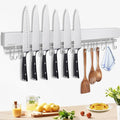 23 inch magnetic knife holder with 15 hooks, No Drilling knife magnetic strip and utensil hanger for wall, Powerful knife magnet rack include tape and screws