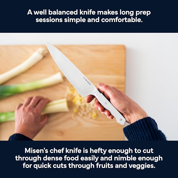 Misen 8" Chef Knife – High Carbon Japanese AUS-10 Stainless Steel – Hybrid German & Japanese Blade – Precision Kitchen Knife for Professionals & Home Cooks – Ultimate Cutting Performance - White