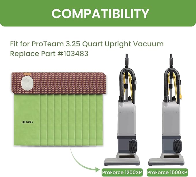 20 Pack 103483 Micro Filter Vacuum Bags Compatible with ProTeam 3.25 Quart Upright Vacuum, For ProForce 1200XP and 1500XP, Replace Part #103483
