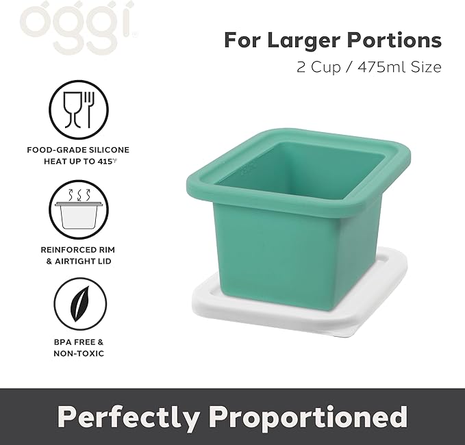 OGGI Prep & Portion Silicone Freezer Trays with Lid - Freezer Molds for Food, Ice Cube Tray, Food Prep Containers, Freezer Storage Containers, for Soup, Smoothie Cubes, Broth, Leftovers - 2 Cup x2