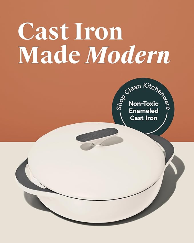 Caraway Enameled Cast Iron Braiser - 3.5 qt Braiser Pan - 3 Layer Enamel Coating - No Seasoning Required - Compatible With All Stovetops - Oven Safe - Free From Forever Chemicals - Gray