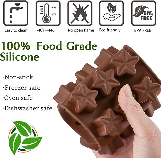 JOERSH 5PCS Silicone Chocolate Molds for Candy, Fat Bombs Snacks & Truffles, 9 Shapes 93 Cavities Candle Soap Wax Melts Mold (Square, Round, Heart, Star, Flower Shapes)