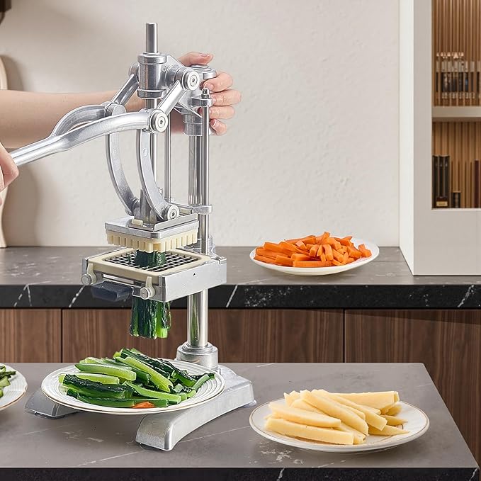 VEVOR Commercial French Fry Cutter, Stainless Steel Vegetable Fruit Chopper with 3 Replacement Blades 1/2-Inch 3/8-Inch 1/4-Inch, and a Juicing Blade, Manual Potato Slicer Dicer for Restaurants & Home
