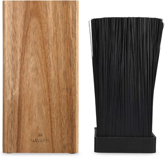 Navaris Wooden Kitchen Knife Block - Universal Bristle Knife Holder Storage Stand - Acacia Wood Knife Block - Upright Design 9.4 x 4.7 x 4.7 inches