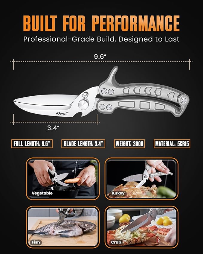 Poultry Shears Heavy Duty Professional, Kitchen Shears for Food, Kitchen Scissors Heavy Duty, Food & Meat Scissors, Dishwasher Safe Chicken Cutters. Spring Loaded, Silver