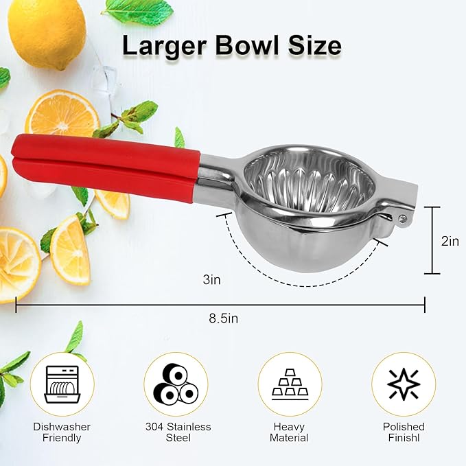 Lemon Squeezer Stainless Steel, NomadSphere Heavy Duty Large Squeezer Bowl, Manual Citrus Press Juicer and Lime Squeezer, Filter Mesh Design, 2 in 1 Store Juice, with Zester Tool & Cleaning Brush