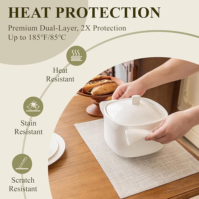 KXN Placemats Set of 6, Dual-Layer Thickened Faux Linen Table Mats, Heat Resistant & Wrinkle-Free, Machine Washable Cloth Place Mats for Kitchen Dining Indoor Outdoor (Cream Beige)