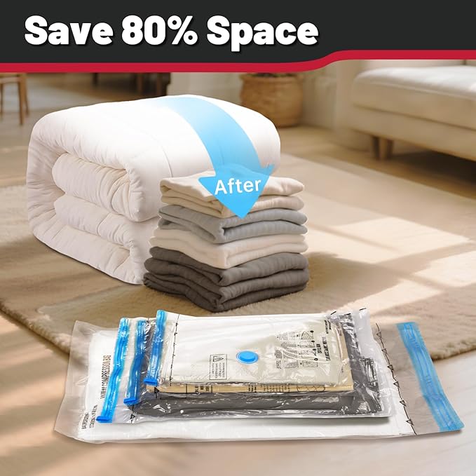 8 Pack Jumbo Vacuum Storage Bags,Vacuum Seal Bags for Clothing,Space Saver Bags,Comforters, Blankets, Bedding