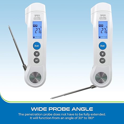Sper Scientific Dual Function Infrared & Probe Food Safety Thermometer 800115 - Non-Contact Infrared Surface Temperature & Foldable Probe for Internal Temps, Fast & Accurate for Kitchens & more - 2 pc