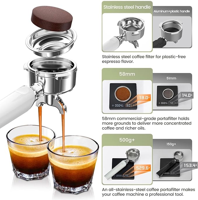 Gevi Commercial Espresso Machine 20Bar with Smart OPV Coffee Makers, Milk Frother & 58mm Portafilter, Dual Display Stainless Steel Cappuccino Maker for Home, Great Gift