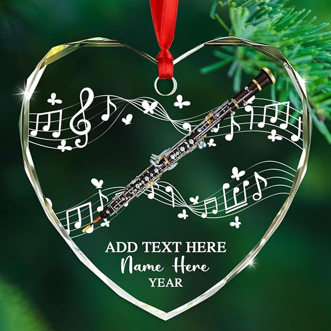 Personalized Text Year Name Oboe Lover Glass Keepsake Ornament, Customized Oboe Instrument Christmas Ornaments Gift for Parents Brother Sister Daughter Son, Unique Oboes Oboist Glass Xmas Ornament