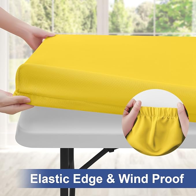 homing Rectangle Table Cloth Cover, Waterproof Polyester Elastic Fitted Tablecloth, Fits for 6 Foot Folding Tables, Washable Table Protector for Picnic, Camping, Outdoor (Yellow, 30" x 72")