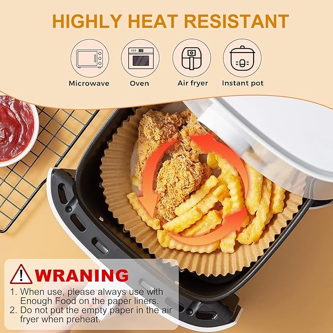 Vailnd Air Fryer Liners Disposable, 305 PCS 8" Round Unbleached Air Fryer Paper Liners, Heavy-Duty Air Fryer Liners for 5-8 qt Basket, Non-stick & Oil-Proof Parchment Paper for Oven, Pan