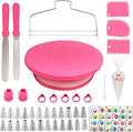 90 Pcs Cake Decorating Kit with Cake Turntable,Cake Leveler,24 Numbered Icing Piping Tips,2 Spatulas,3 Comb Scrapers,2 Couplers,5 Bag Ties and 50 Disposable Pastry Bags