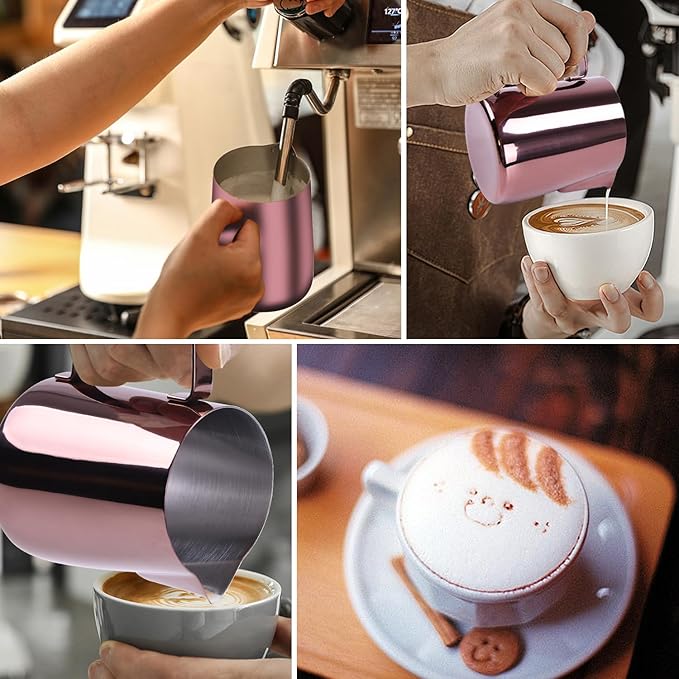 Milk Frothing Pitcher, 20OZ/600ML Stainless Steel Espresso Steaming Pitcher Coffee Milk Frother Cup with Decorating Art Pen for Espresso Machine, Milk Frother, Latte Art