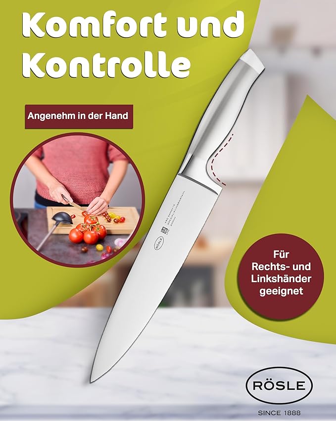Rösle Basics Line Stainless Steel Chef's Knife, 8-inch Blade,Silver
