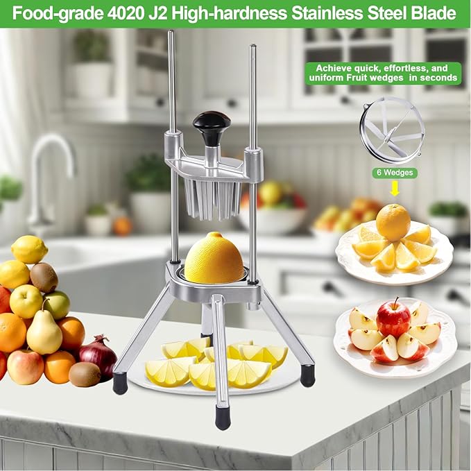 Commercial Lemon Cutter with V-Shaped 420 Stainless Steel Blades 6-Section Vegetable Machine Commercial Vegetable Chopper Dicer Lemon Cutter for Fruit Lemon Orange with One Brush Cleaner Included