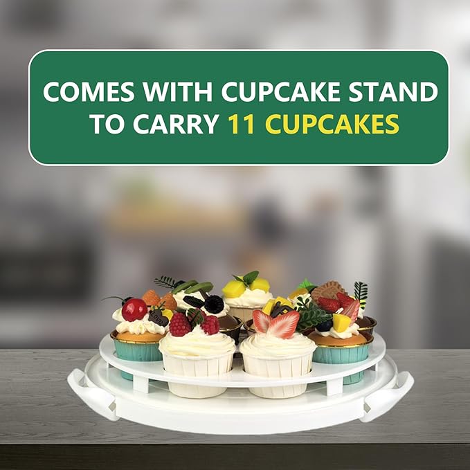 TMRIOPELP Tall Cake Carrier with Lid and Handle Insulated Cake Container Cake Transport Carrier Ideal for Pies Cupcakes and Pastries Perfect for Safe and Secure Cake Delivery (Green, 12 inch)