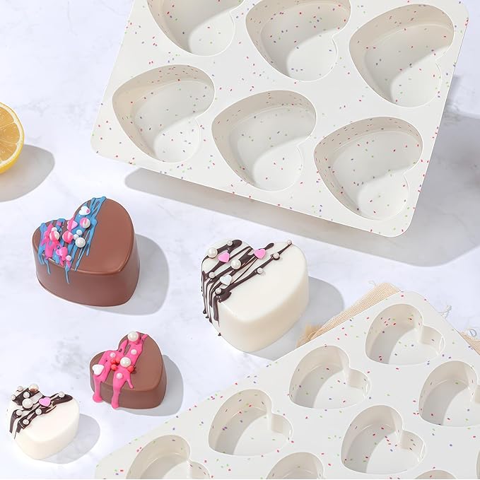 3 Inch Large Heart Shaped Silicone Molds for Chocolate, Candy, Cake, Soap (Set of 2, Cream)