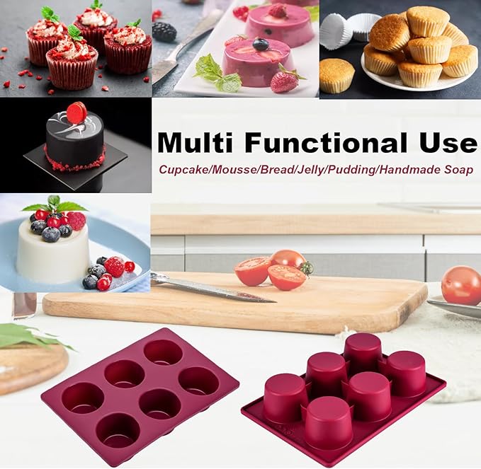 Silicone Muffin Pan 1 Pack, 6-Cavity Chocolate Molds Silicone, Nonstick BPA Free Silicone Baking Molds, Dishwasher & Microwave Safe Muffin Tin, Easy To Use and Clean Candy Molds