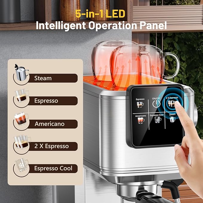 KEENSTAR 20Bar Espresso Machine with Hot & Rapid Cold Brew, Stainless Steel Coffee Makers, Espresso Maker with Milk Frother Steam Wand, Touch Screen with Water Tank for Latte, Cappuccino, Gift