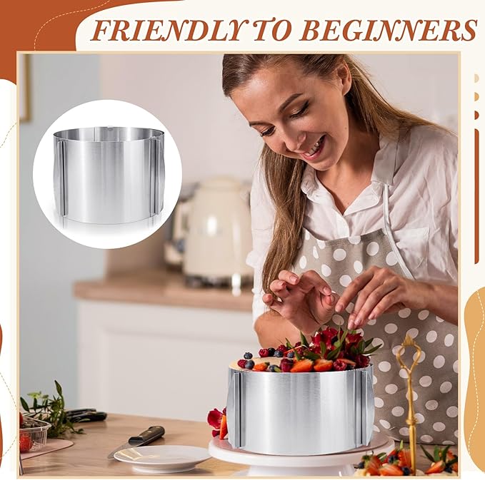Hushee 1 Piece 6 to 12 Inch Cake Ring 5.9 Inch High Adjustable Cake Mold Baking Rings Kit Round Stainless Steel Decorating Bakeware Tools with Scaling for Mousse Baking Dessert Making (8 cm)