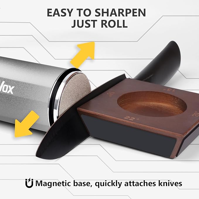 Longer Rolling Knife Sharpener with Leather Strop, Upgraded Rolling Knife Sharpening with 4 Degree Angle and 4PCS Replaceable Honing Discs, Easy to Sharpen Ktichen Knives, Silver